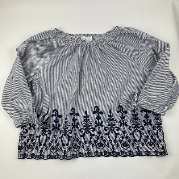 Time and Try Blouse Womens Large Blue White Striped Embroidered 3/4 Sleeve - Picture 1 of 8